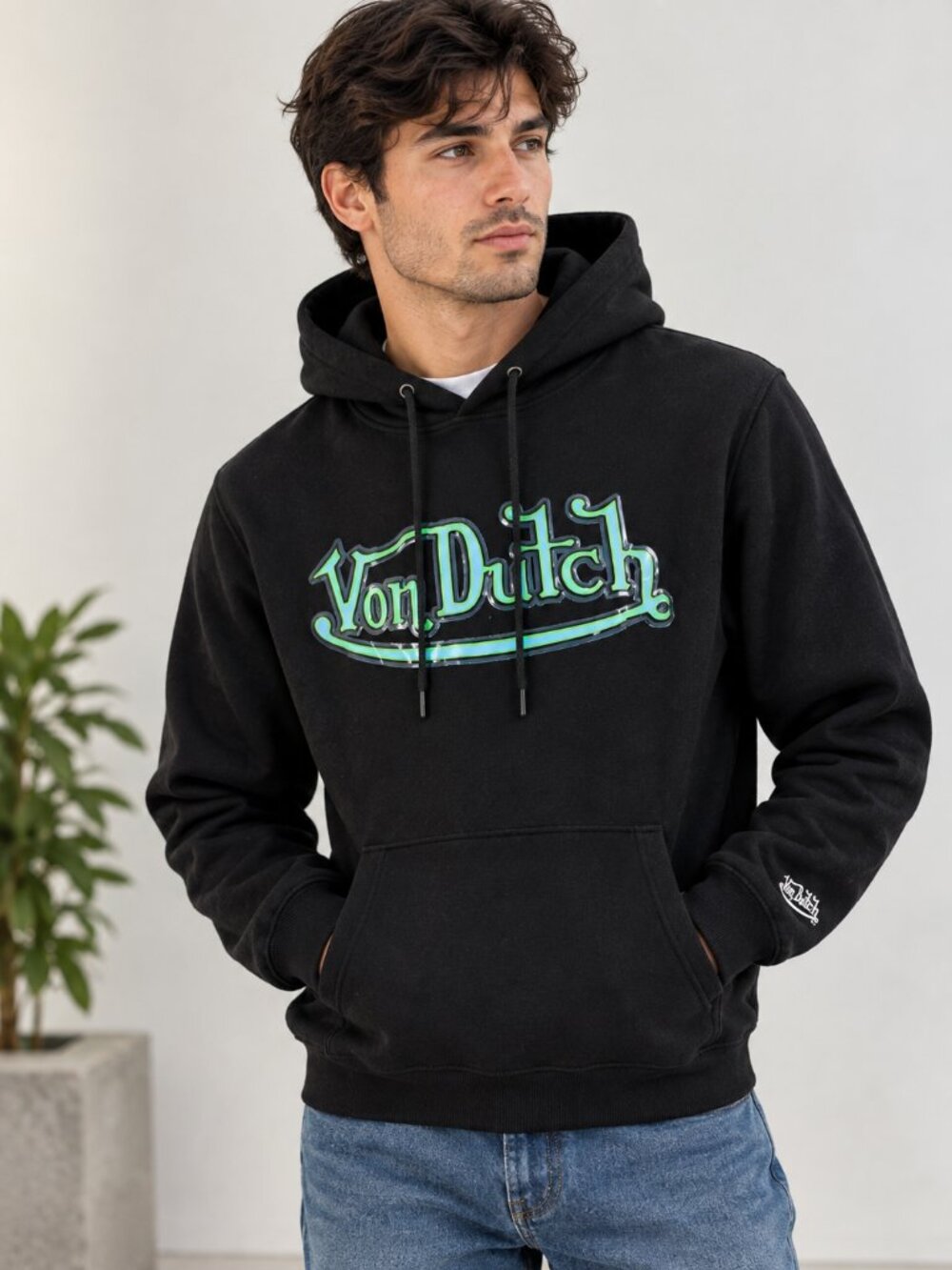 Von Dutch Men’s Black Logo Graphic Pullover Hoodie Size S Streetwear